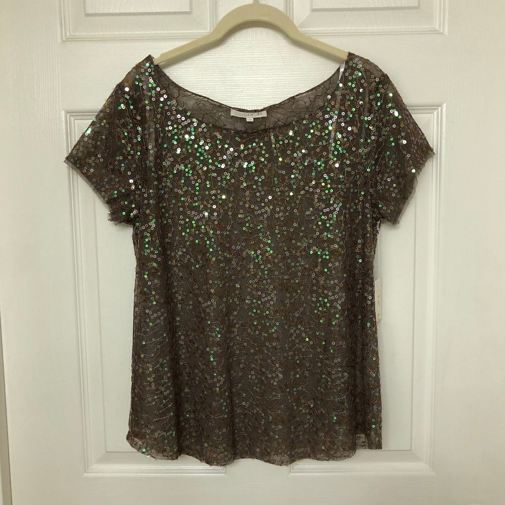 LaROK Semi-Sheer Short Sleeved Sequin Blouse XS